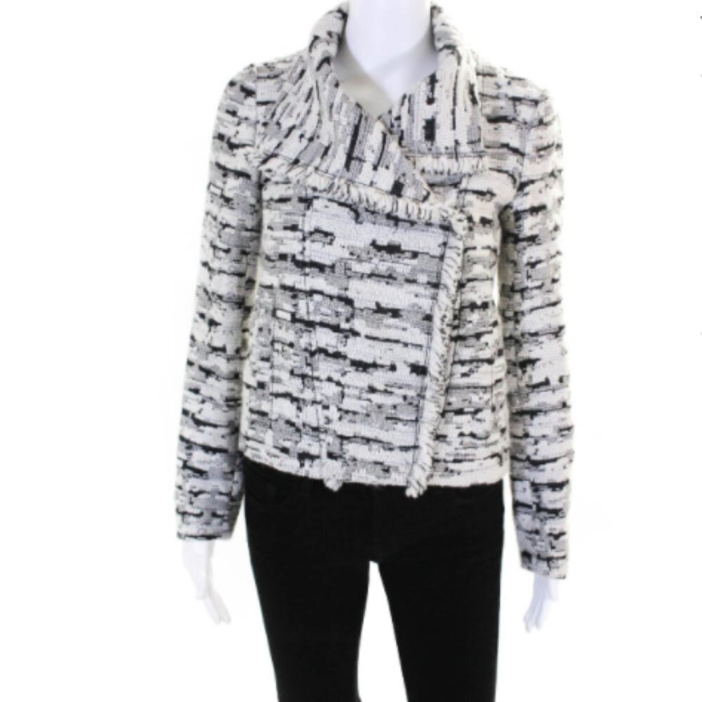 Vince Wool Fringe Trim Jacquard Tweed Jacket NWOT - Picture 3 of 8
